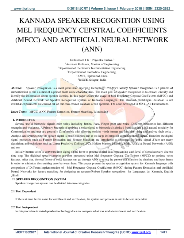 (PDF) KANNADA SPEAKER RECOGNITION USING MEL FREQUENCY CEPSTRAL ...