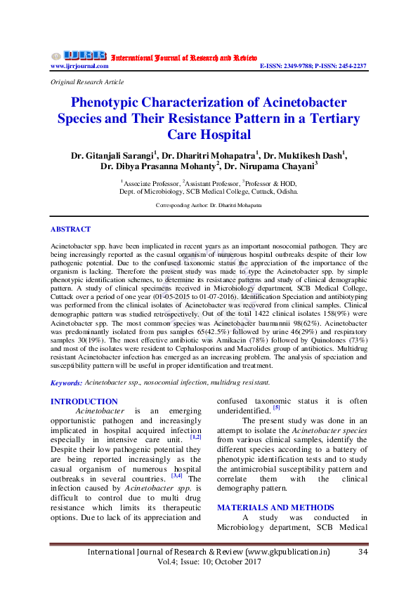 (PDF) Phenotypic Characterization of Acinetobacter Species and Their ...