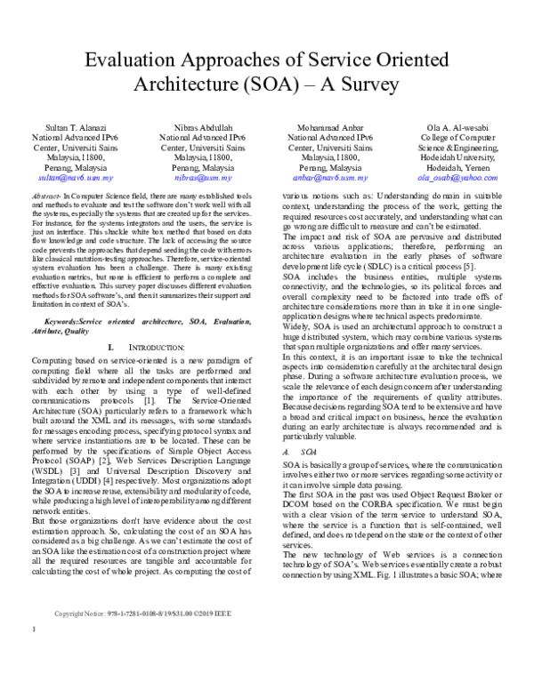 (PDF) Evaluation Approaches of Service Oriented Architecture (SOA) -A ...