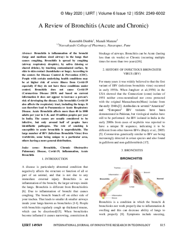 (PDF) A Review of Bronchitis (Acute and Chronic