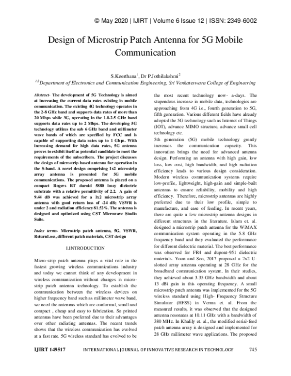 (PDF) Design of Microstrip Patch Antenna for 5G Mobile Communication