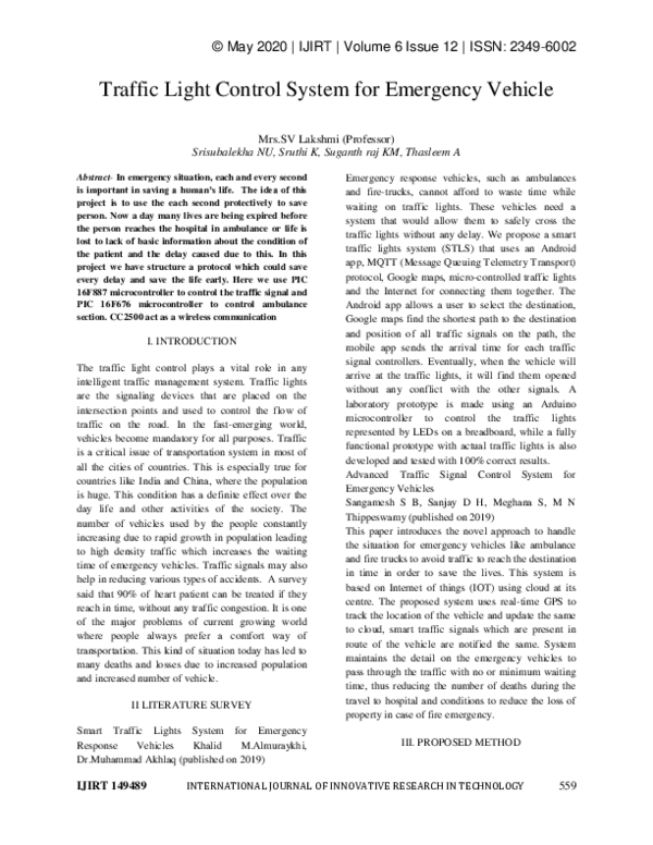 (PDF) Traffic Light Control System for Emergency Vehicle