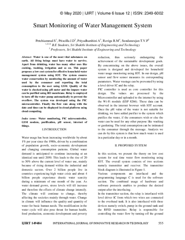 (PDF) Smart Monitoring of Water Management System