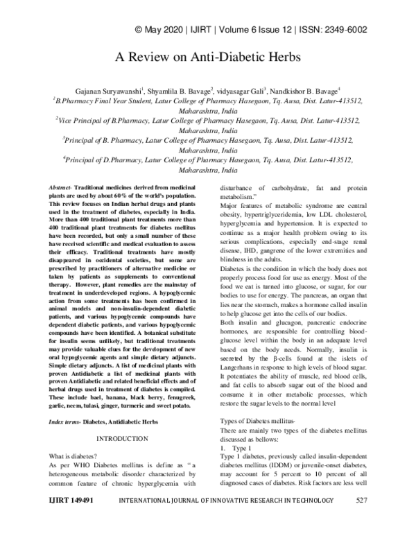 (PDF) A Review on Anti-Diabetic Herbs