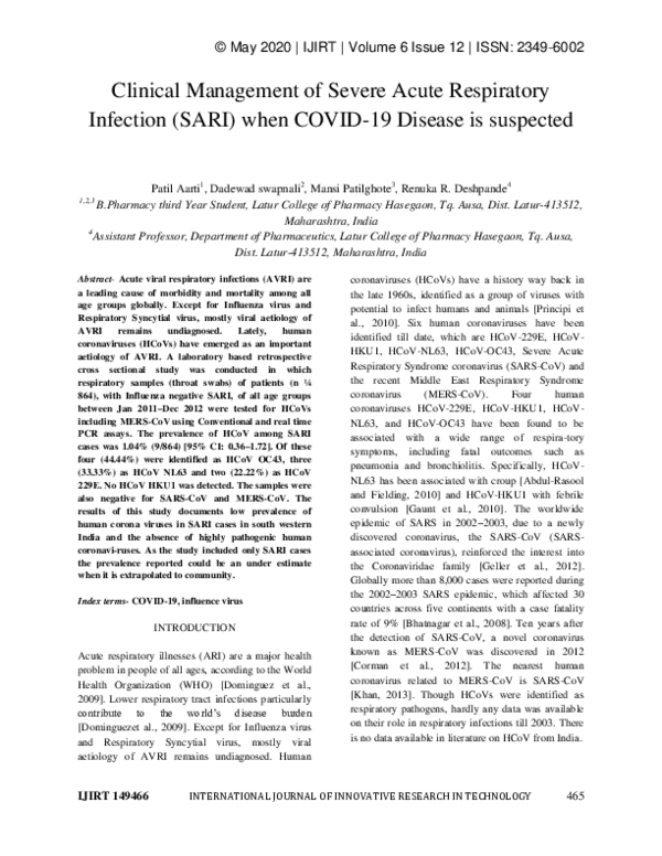(PDF) Clinical Management of Severe Acute Respiratory Infection (SARI ...