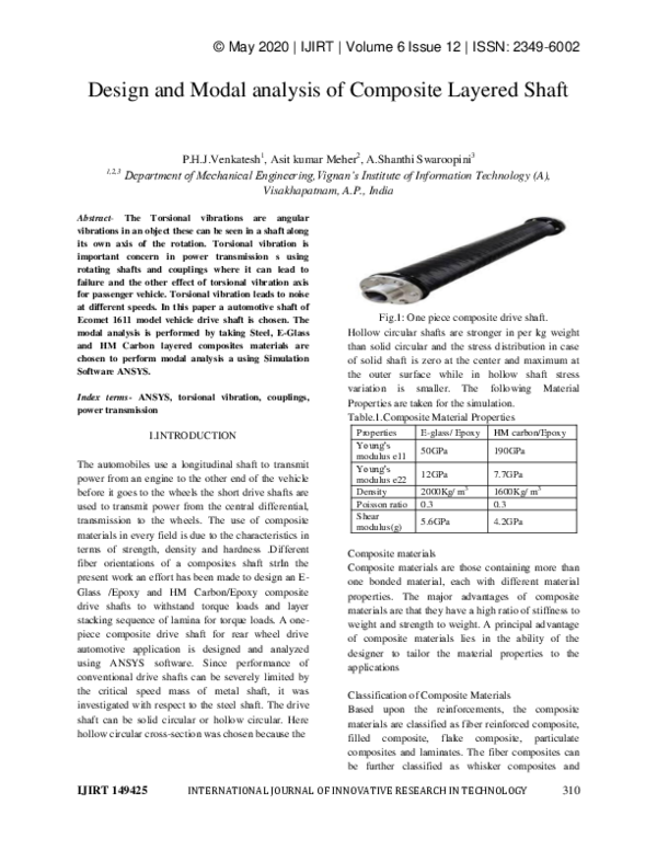(PDF) Design and Modal analysis of Composite Layered Shaft