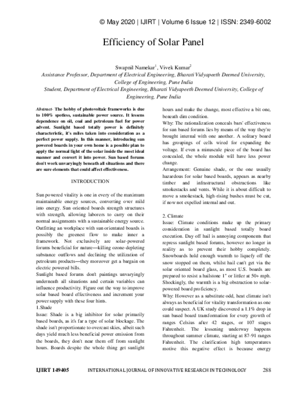 (PDF) Efficiency of Solar Panel