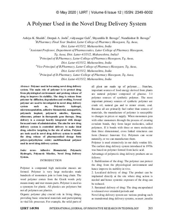 (PDF) A Polymer Used in the Novel Drug Delivery System