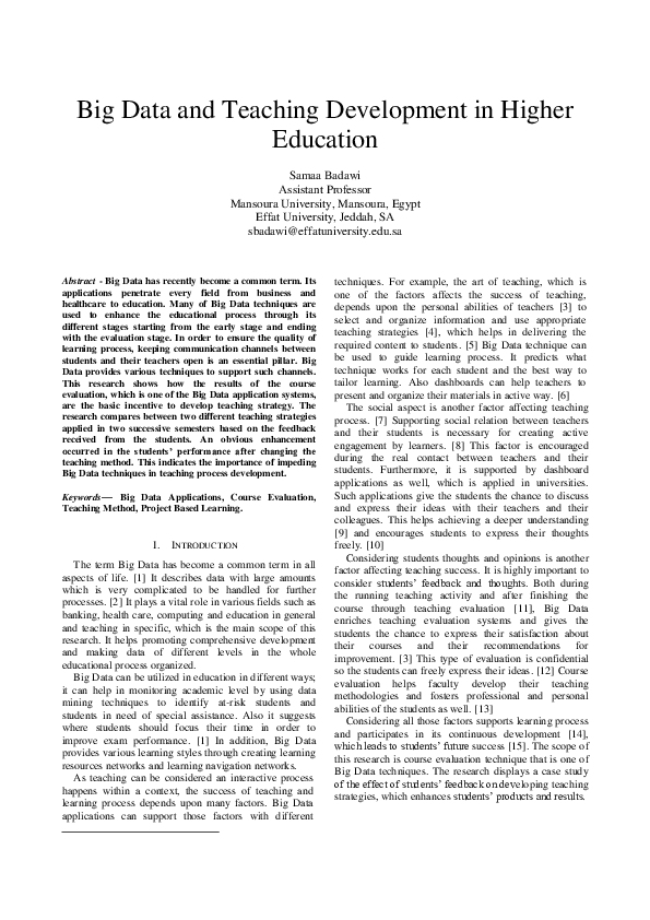 (PDF) Big Data and Teaching Development in Higher Education