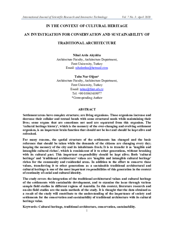 (PDF) In the Context of Cultural Heritage an Investigation for ...