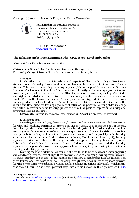 (PDF) The Relationship between Learning Styles, GPA, School Level and ...
