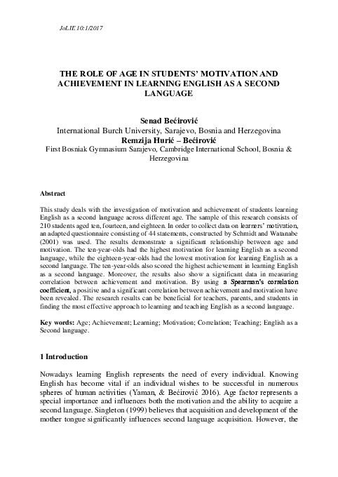 (PDF) THE ROLE OF AGE IN STUDENTS' MOTIVATION AND ACHIEVEMENT IN ...