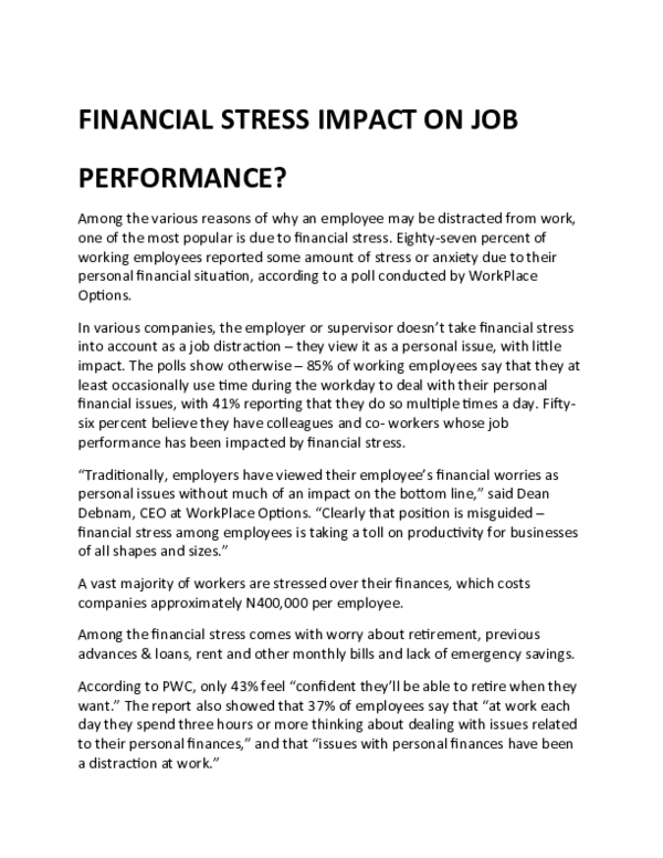 (DOC) FINANCIAL STRESS IMPACT ON JOB PERFORMANCE