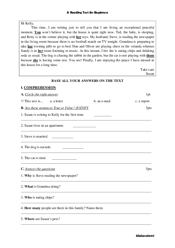 (PDF) A Reading Test for Beginners Mubarak Abdessalami Academia.edu