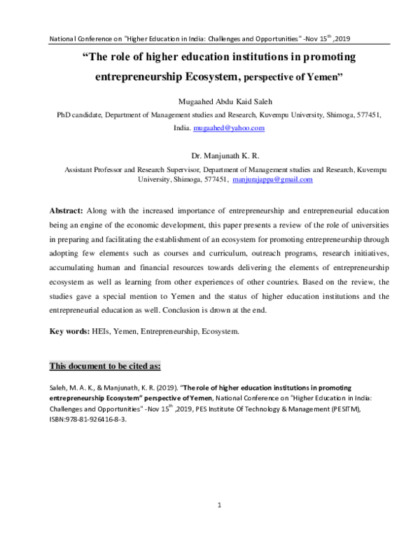 (PDF) "The role of higher education institutions in promoting ...