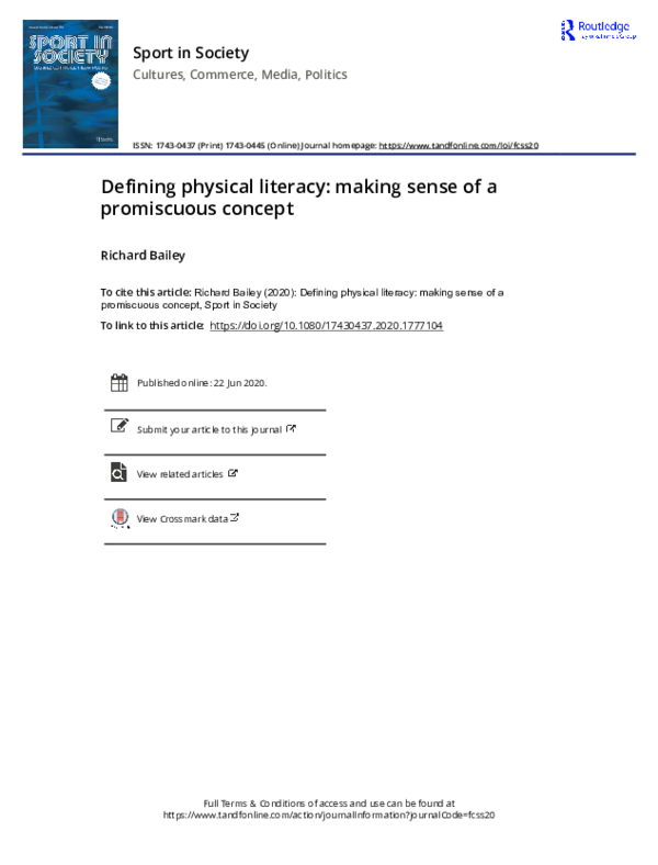 (PDF) Defining physical literacy: making sense of a promiscuous concept
