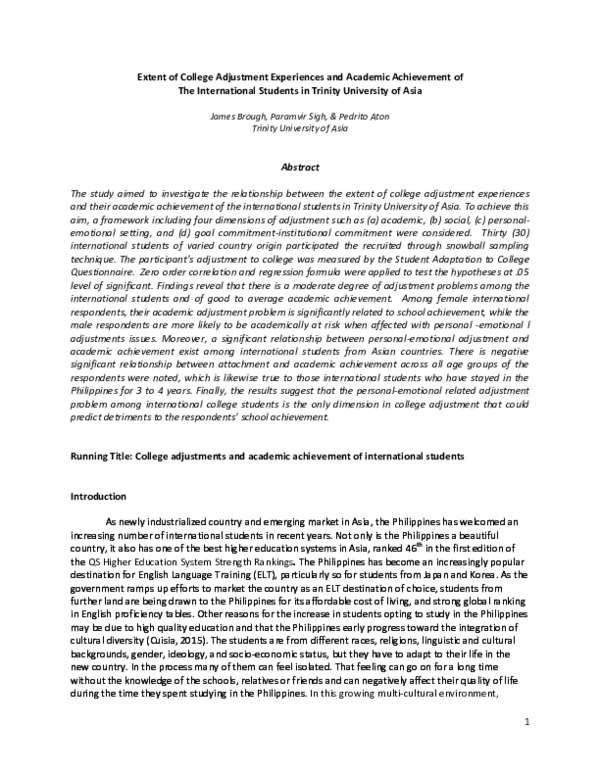 (PDF) College Adjustment Expereinces and Academic Achievement of ...