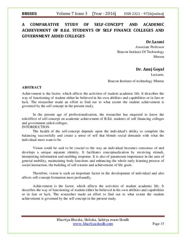 (PDF) A COMPARATIVE STUDY OF SELF-CONCEPT AND ACADEMIC ACHIEVEMENT OF B ...