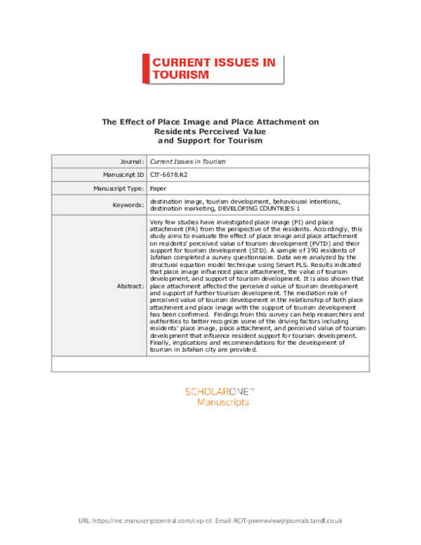 (PDF) The Effect of Place Image and Place Attachment on Residents ...
