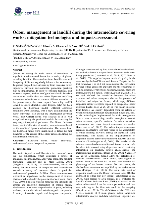 (PDF) Odour management in landfill during the intermediate covering