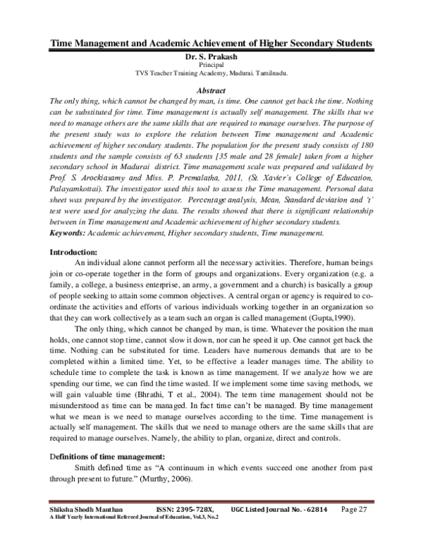 (PDF) Time management and Academic Achievement of Student Teachers
