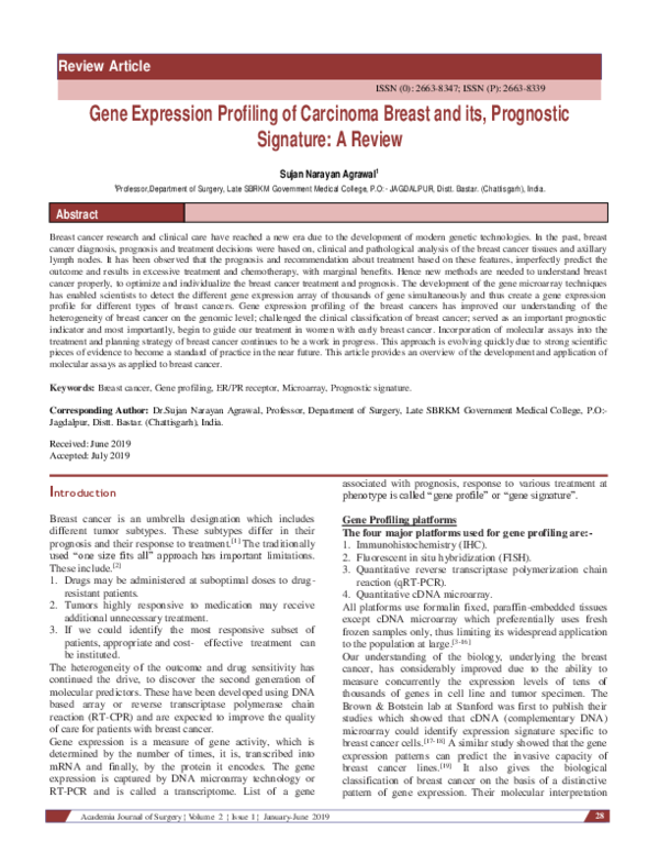 (PDF) Gene Expression Profiling of Carcinoma Breast and its, Prognostic ...
