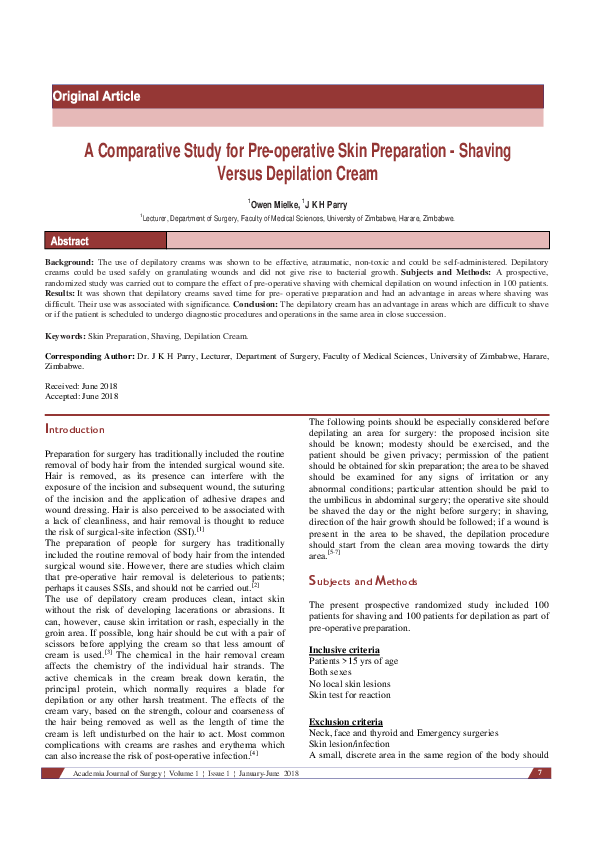 (PDF) A Comparative Study for Preoperative Skin Preparation Shaving