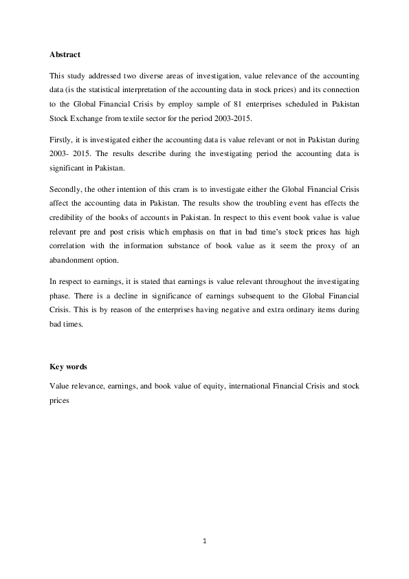 (PDF) The impact of Global Financial Crisis on the Value Relevance of ...