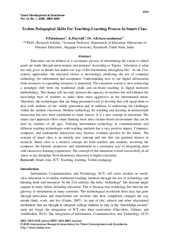 (PDF) Techno Pedagogical Skills For Teaching-Learning Process In Smart ...