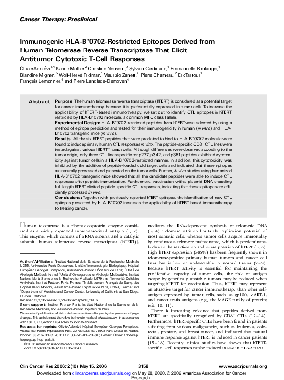 (PDF) Immunogenic HLA-B*0702-Restricted Epitopes Derived from Human ...