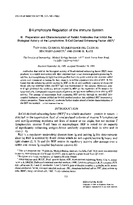 (PDF) B-lymphocyte regulation of the immune system