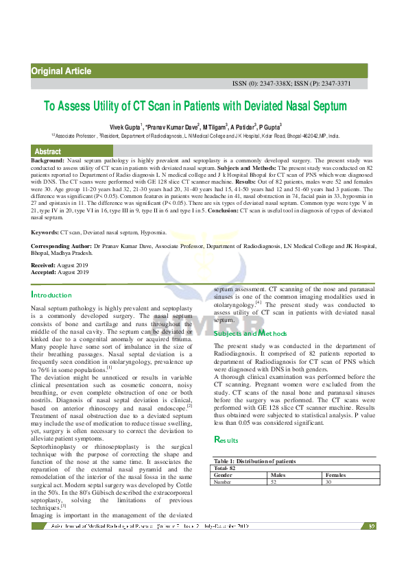 (PDF) To Assess Utility of CT Scan in Patients with Deviated Nasal Septum