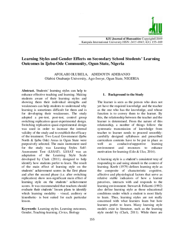 (PDF) Learning Styles and Gender Effects on Secondary School Students ...