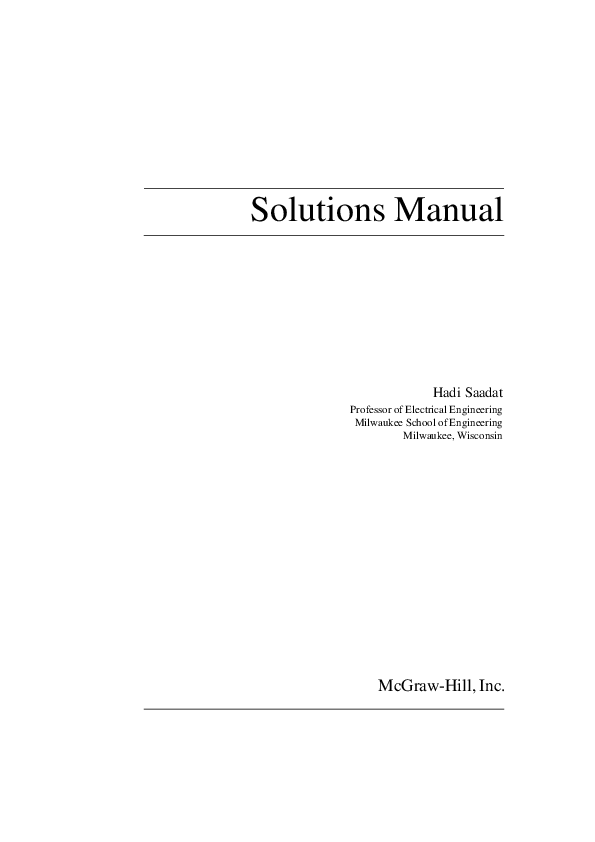 (PDF) Power System Analysis by Hadi Sadat Solution Manual Muhammad