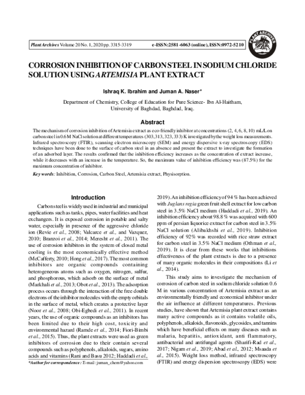 (PDF) CORROSION INHIBITION OF CARBON STEEL IN SODIUM CHLORIDE SOLUTION ...