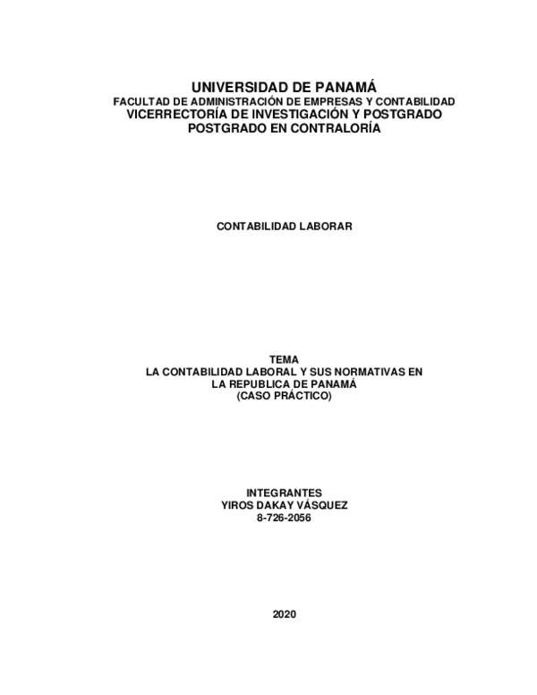 (PDF) Contabilidad Laboral y sus Normativas en Panamá (Caso Práctico)