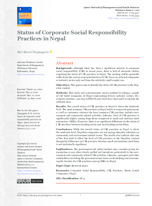 (PDF) Status of Corporate Social Responsibility Practices in Nepal