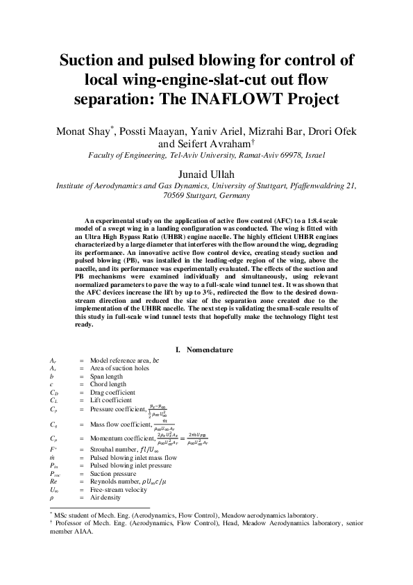 (PDF) Suction and pulsed blowing for control of local wing-engine-slat ...