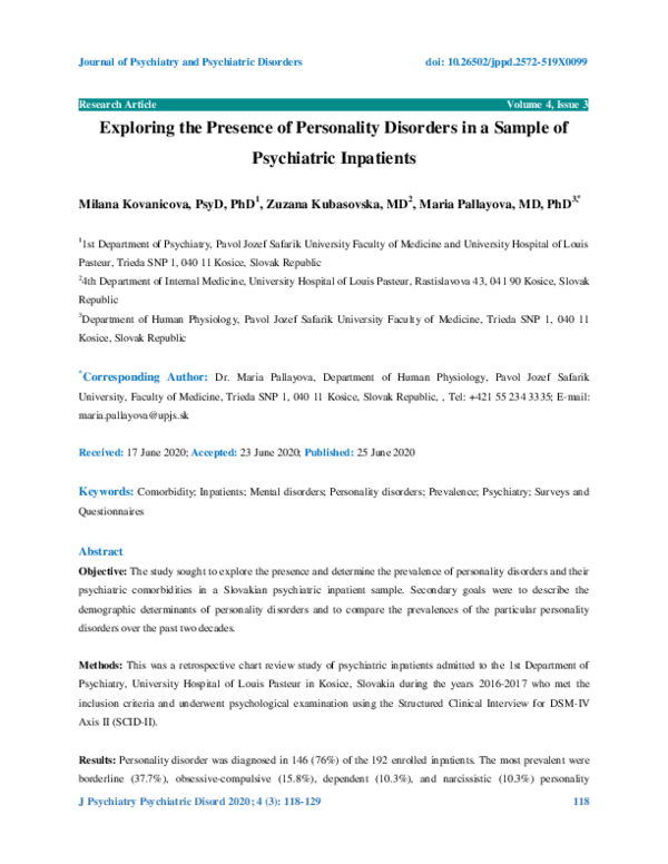 (PDF) Exploring the Presence of Personality Disorders in a Sample of ...