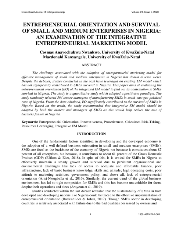 (PDF) ENTREPRENEURIAL ORIENTATION AND SURVIVAL OF SMALL AND MEDIUM ...