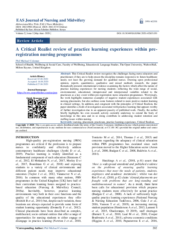 (PDF) A Critical Realist review of practice learning experiences within ...