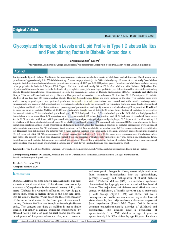 (PDF) Glycosylated Hemoglobin Levels and Lipid Profile in Type 1 ...