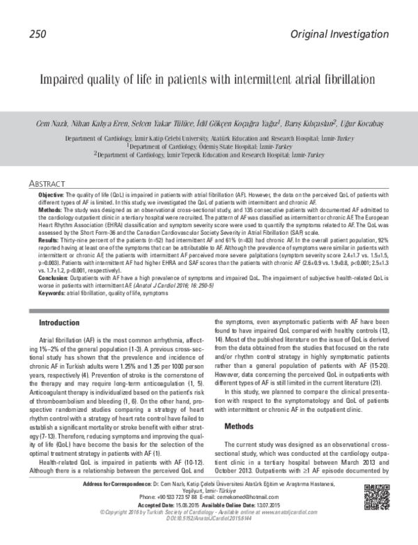 (PDF) Impaired quality of life in patients with intermittent atrial ...