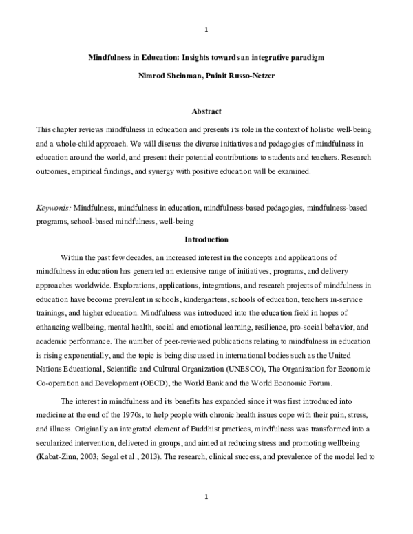 (DOC) MINDFULNESS & POSITIVE EDUCATION - Chapter Proposal, 28 April, 2020