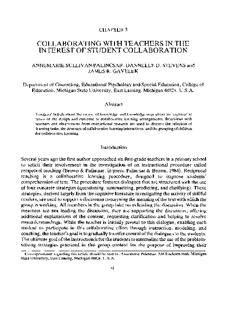 (PDF) Collaborating with teachers in the interest of student collaboration