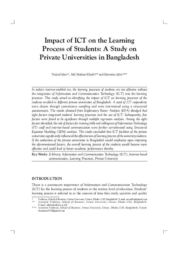 (PDF) Impact of ICT on the Learning Process of Students: A Study on ...