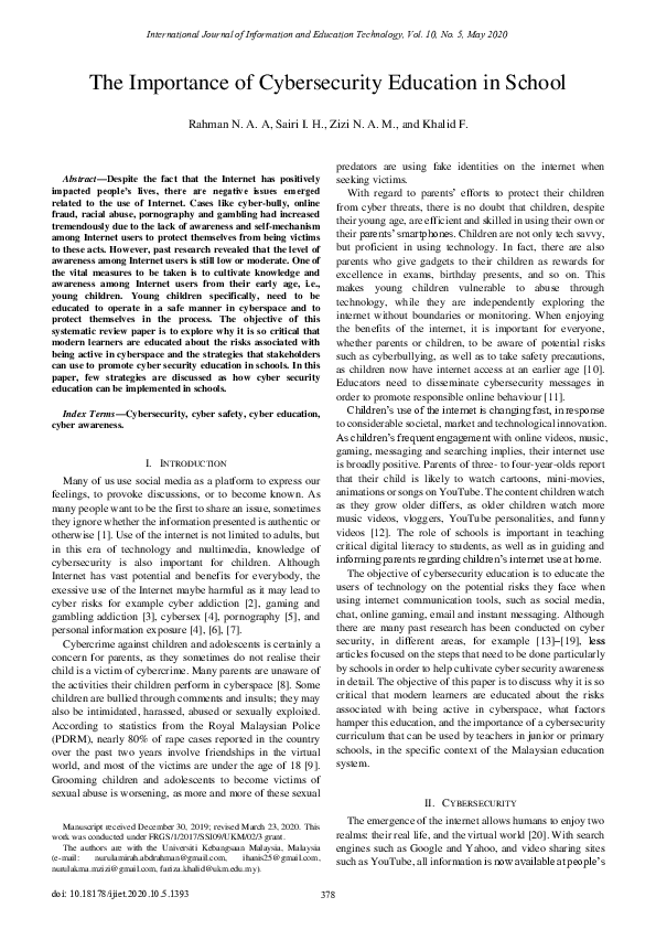 (PDF) The Importance of Cybersecurity Education in School