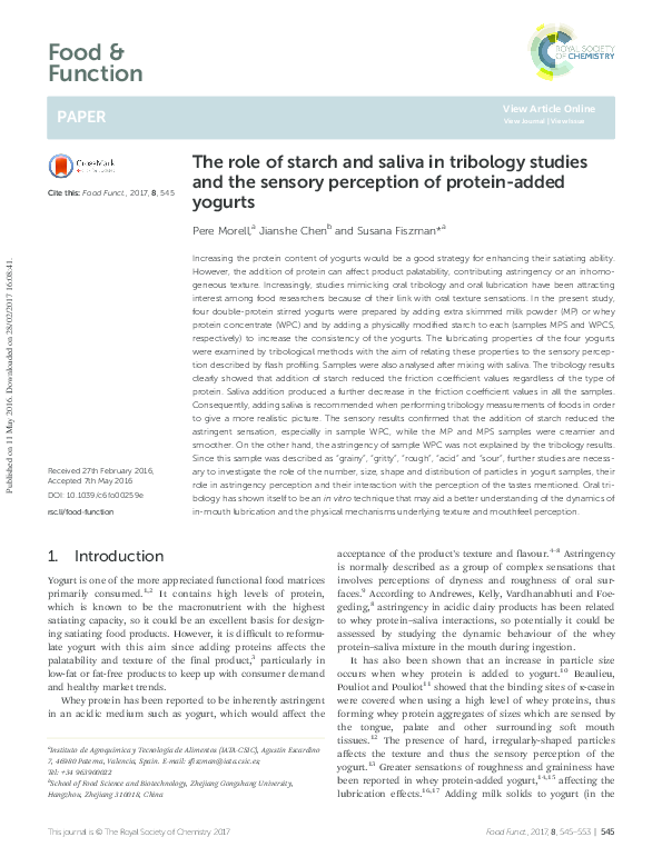 (PDF) The role of starch and saliva in tribology studies and the ...