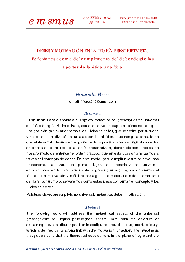 (PDF) Deber y motivación en la teoría prescriptivista: reflexiones ...