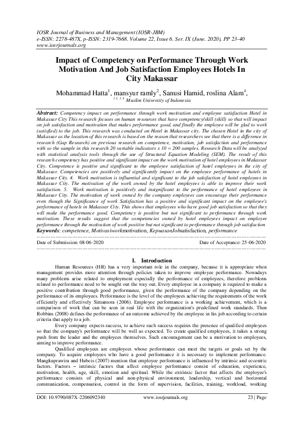 (PDF) Impact of Competency on Performance Through Work Motivation And ...